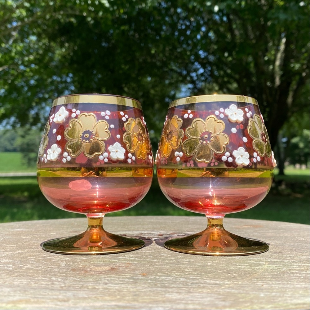 Vintage MCM Bohemia Glam Czech Brandy Crystal Glasses - Picture 3 of 10